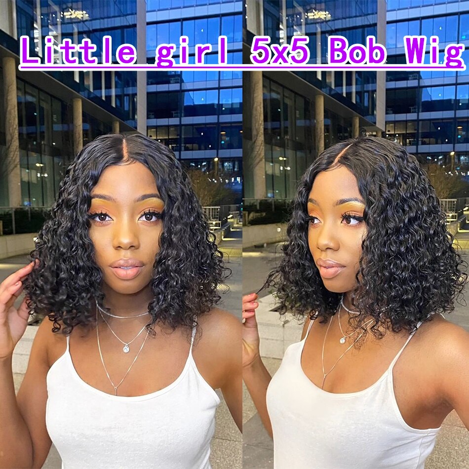 Black Bob Hair Wig θ     ߸  Ӹ 13x4 Deep Wave Frontal Wig 5x5 Hd Lace Closure Wig